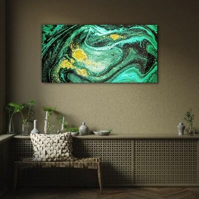 Glasbild Goldene Akzente auf grünem Hintergrund