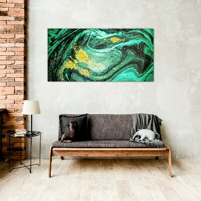 Glasbild Goldene Akzente auf grünem Hintergrund