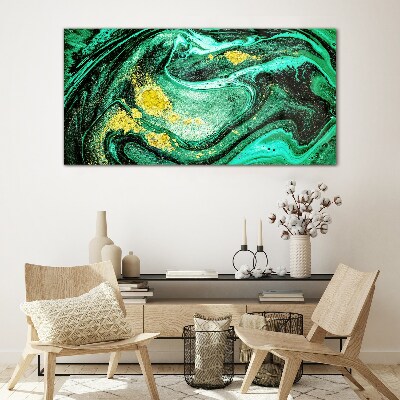 Glasbild Goldene Akzente auf grünem Hintergrund