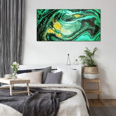 Glasbild Goldene Akzente auf grünem Hintergrund