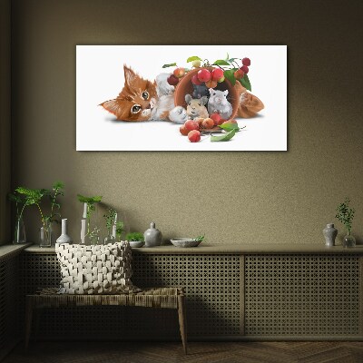 Glasbild Bild Glastiere Katze Ratten Obst
