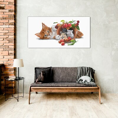 Glasbild Bild Glastiere Katze Ratten Obst