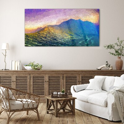 Glas bild Wellen in der untergehenden Sonne