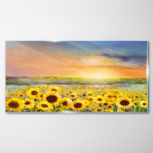Glasbild Sonniges Blumenfeld