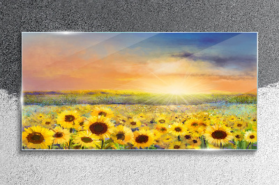 Glasbild Blumen Feld Sonnenblumen