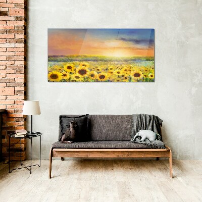 Glasbild Sonniges Blumenfeld