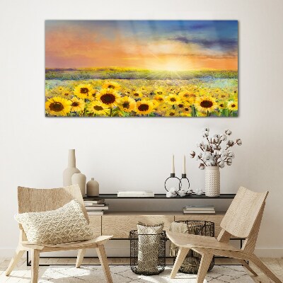 Glasbild Sonniges Blumenfeld