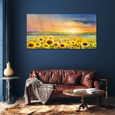 Glasbild Blumen Feld Sonnenblumen