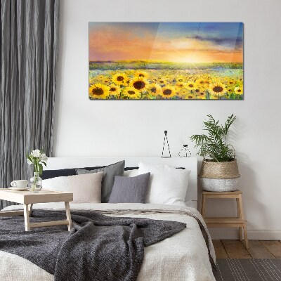 Glasbild Sonniges Blumenfeld