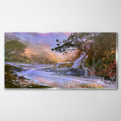 Foto auf glas Friedliche Landschaft mit einem Wasserfall