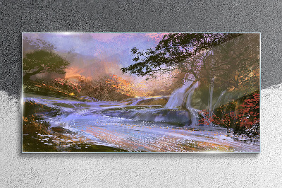Foto auf glas Friedliche Landschaft mit einem Wasserfall
