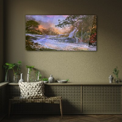 Foto auf glas Friedliche Landschaft mit einem Wasserfall