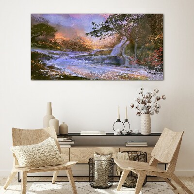 Foto auf glas Friedliche Landschaft mit einem Wasserfall