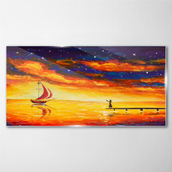 Glasbild Sonnenuntergang über dem Meer