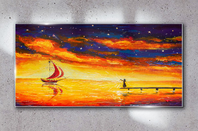 Glasbild Sonnenuntergang über dem Meer