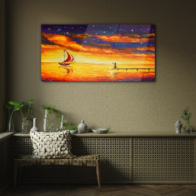 Glasbild Sonnenuntergang über dem Meer