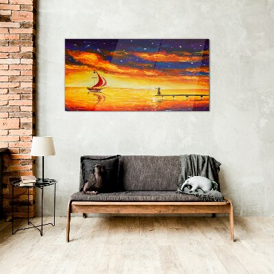 Glasbild Sonnenuntergang über dem Meer