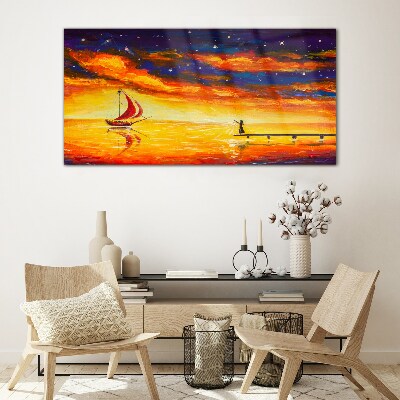 Glasbild Sonnenuntergang über dem Meer