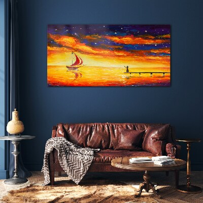 Glasbild Sonnenuntergang über dem Meer