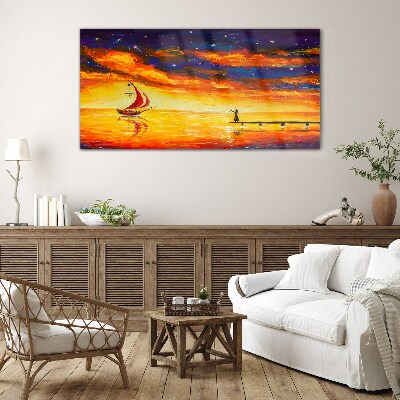 Glasbild Sonnenuntergang über dem Meer