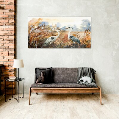 Glasbild Idylle unter den Störchen