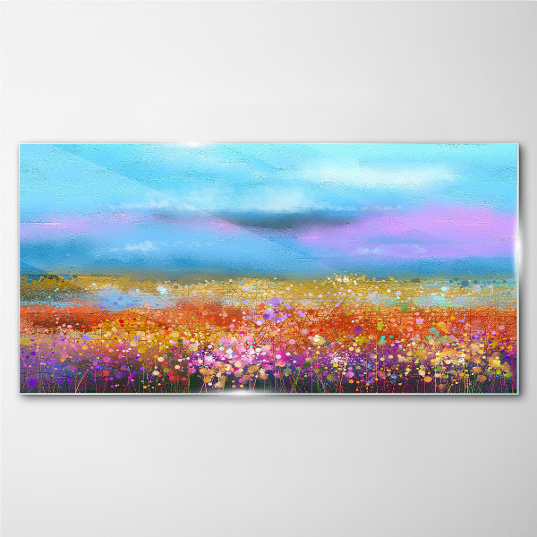 Glasbild Blumenlandschaft in Pastellfarben