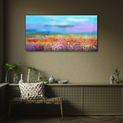 Glasbild Blumenlandschaft in Pastellfarben