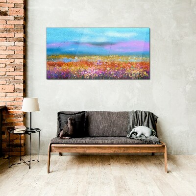 Glasbild Blumenlandschaft in Pastellfarben