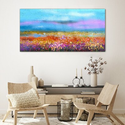 Glasbild Blumenlandschaft in Pastellfarben