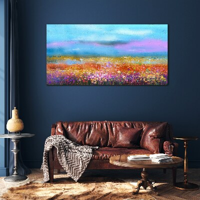 Glasbild Blumenlandschaft in Pastellfarben