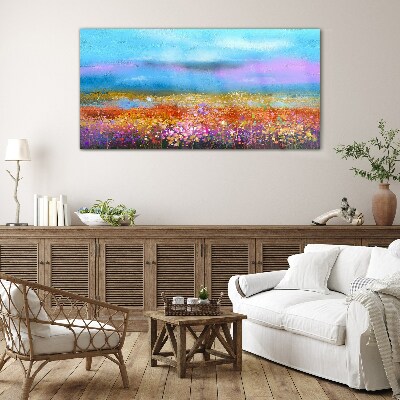Glasbild Blumenlandschaft in Pastellfarben