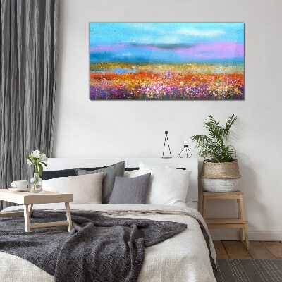Glasbild Blumenlandschaft in Pastellfarben