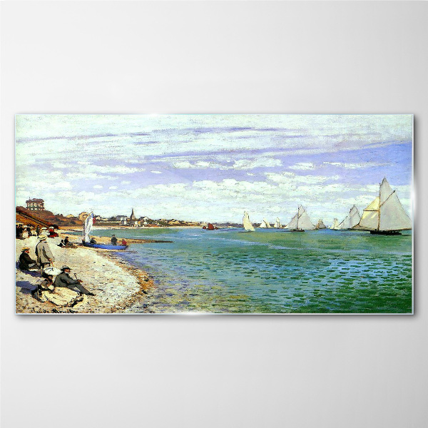 Glas bild Küstenlandschaft mit Segelbooten