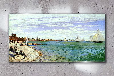 Glas bild Küstenlandschaft mit Segelbooten