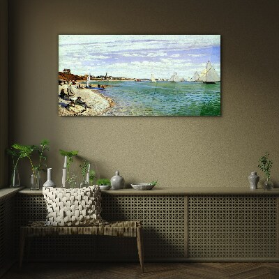 Glas bild Küstenlandschaft mit Segelbooten
