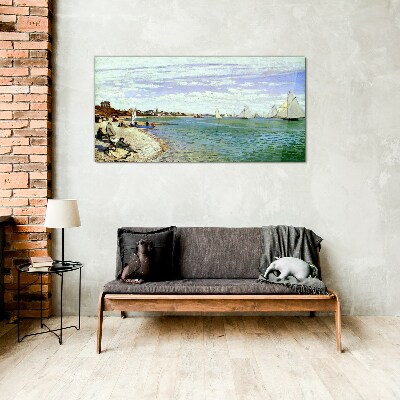 Glas bild Küstenlandschaft mit Segelbooten