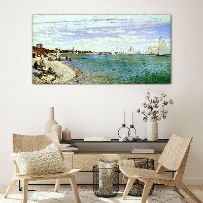 Glas bild Küstenlandschaft mit Segelbooten