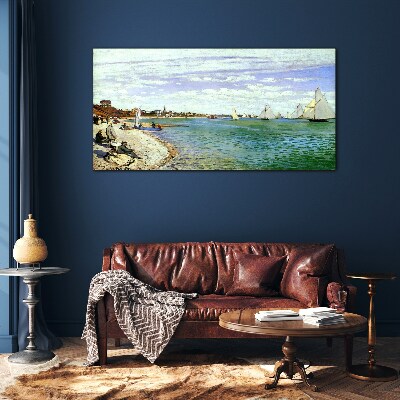 Glas bild Küstenlandschaft mit Segelbooten