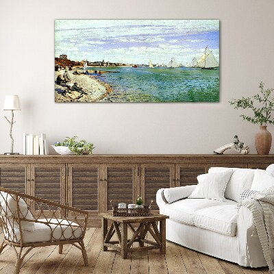 Glas bild Küstenlandschaft mit Segelbooten