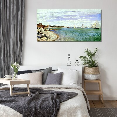 Glas bild Küstenlandschaft mit Segelbooten