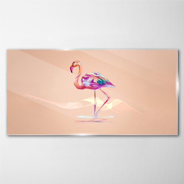 Glasbild Rosa Flamingo auf pastellfarbenem Hintergrund