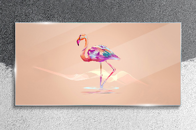 Glasbild Rosa Flamingo auf pastellfarbenem Hintergrund