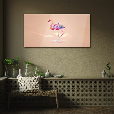 Glasbild Rosa Flamingo auf pastellfarbenem Hintergrund