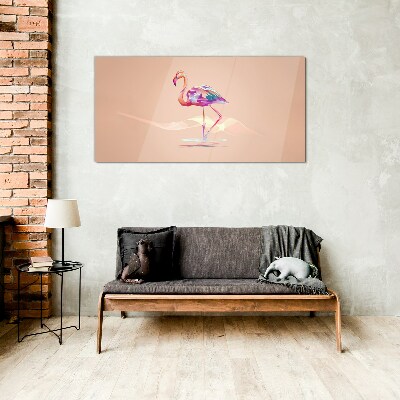 Glasbild Rosa Flamingo auf pastellfarbenem Hintergrund