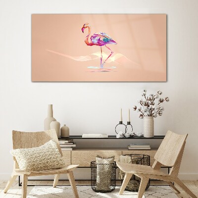 Glasbild Rosa Flamingo auf pastellfarbenem Hintergrund
