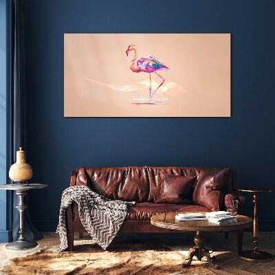 Glasbild Rosa Flamingo auf pastellfarbenem Hintergrund