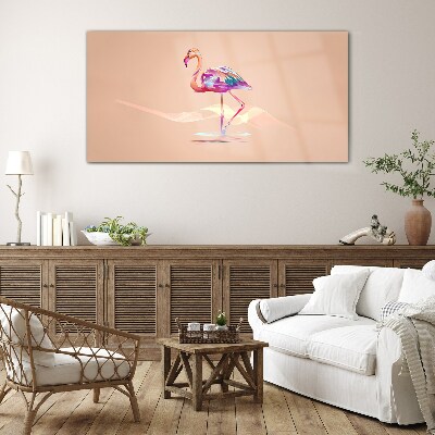 Glasbild Rosa Flamingo auf pastellfarbenem Hintergrund