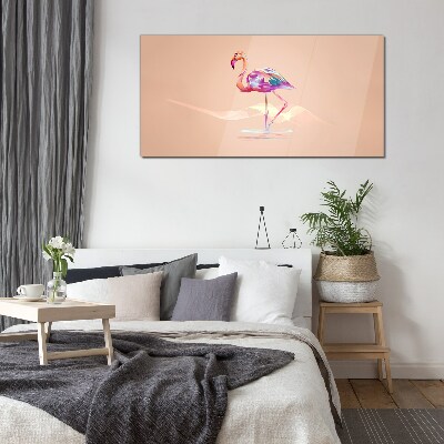 Glasbild Rosa Flamingo auf pastellfarbenem Hintergrund