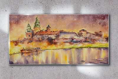 Glasbild Goldene Spiegelungen auf dem Fluss