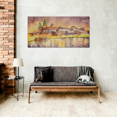Glasbild Goldene Spiegelungen auf dem Fluss